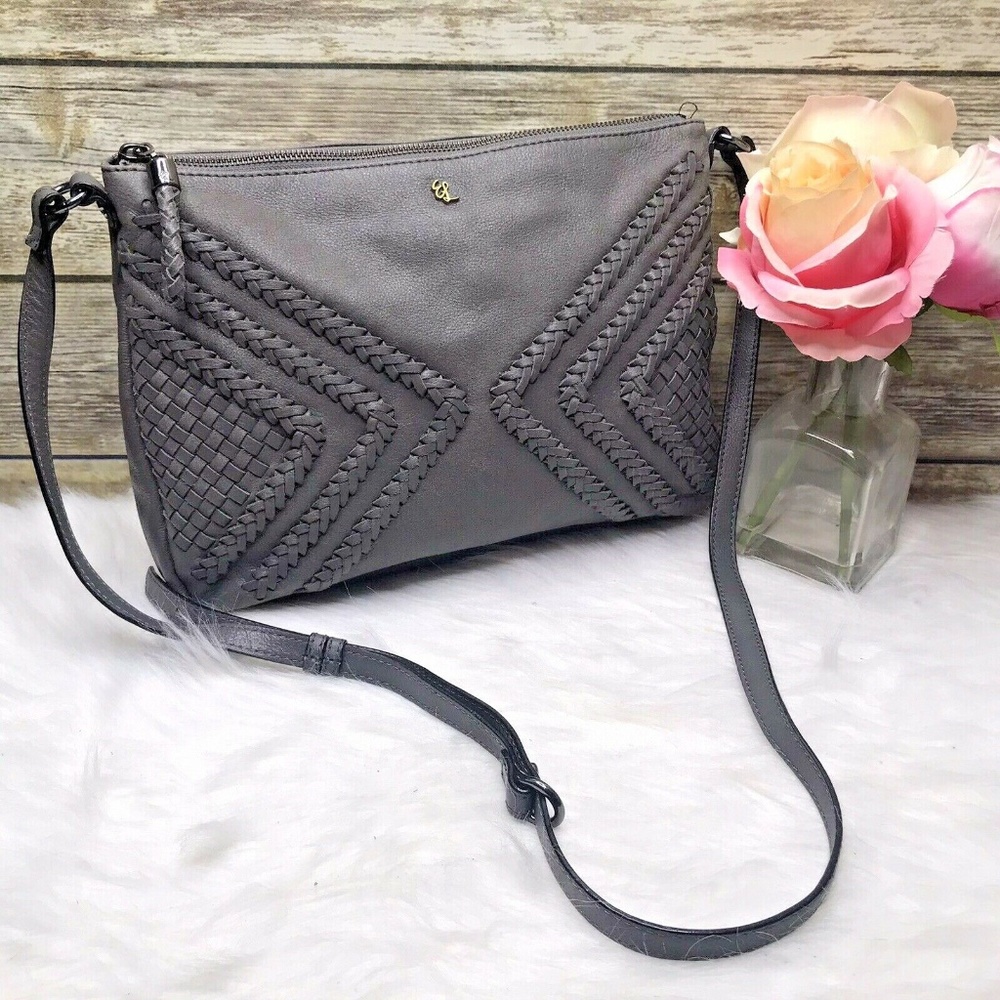 Elliott Lucca Mari Gray Leather Woven Crossbody